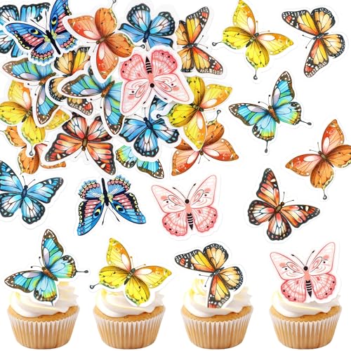 Blumomon 48 Stück Essbare Farbe Schmetterling Kuchen Topper Schmetterlinge Cupcake Toppers Hochzeit Geburtstag Party Cupcake Dekoration von Blumomon