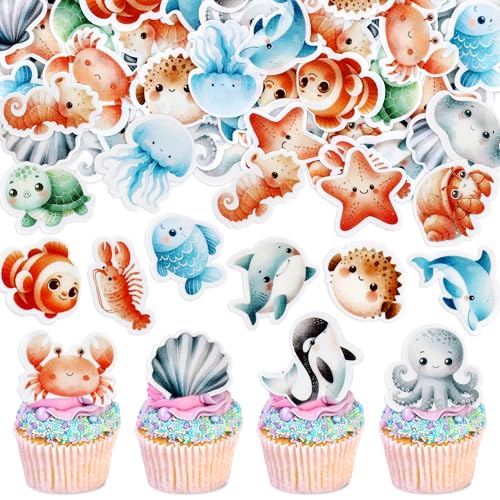 Blumomon 48 Stück Meerestiere Cupcake Topper Essbare Kuchen Dekoration Geburtstagstorte Topper Ozean Party Supplies Kuchen Dekoration Blumomon 48 Stück Meerestiere Cupcake Topper Essbare Kuchen Dekoration Geburtstagstorte Topper Ozean Party Supplies Kuchen Dekoration von Blumomon