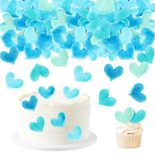 Blumomon 50 Stück Blau Essbare Herzförmige Kuchen Dekoration Herzförmige Cupcake Topper Valentinstag Hochzeit Party Braut Dusche Dekorationen Zubehör von Blumomon