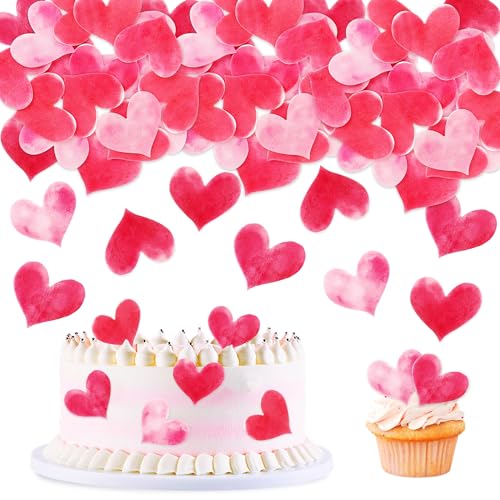 Blumomon 50 Stück Rosa Essbare Herzförmige Kuchen Dekoration Herzförmige Cupcake Topper Valentinstag Hochzeit Party Braut Dusche Dekorationen Zubehör von Blumomon