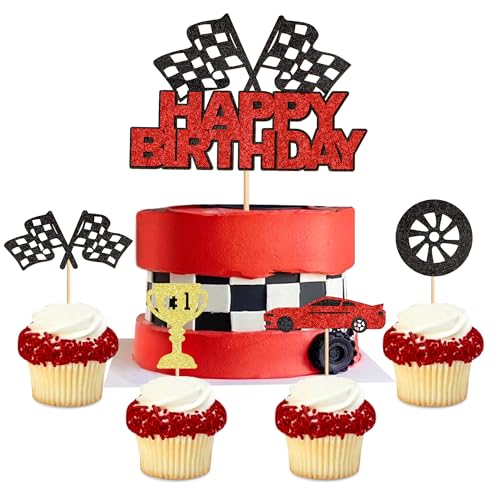 Blumomon Cupcake-Aufsätze mit Rennwagen-Motiv, Glitzer-Rad, Flagge, Rennwagen, Cupcake-Picks für Rennsport, Motto-Party, Babyparty, Jungen, Geburtstagsparty, Kuchenzubehör, 25 Stück Blumomon Cupcake-Aufsätze mit Rennwagen-Motiv, Glitzer-Rad, Flagge, Rennwagen, Cupcake-Picks für Rennsport, Motto-Party, Babyparty, Jungen, Geburtstagsparty, Kuchenzubehör, 25 Stück von Blumomon