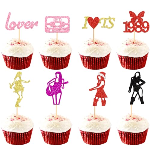 Blumomon Cupcake-Topper, Motiv: Taylor Sänger, beliebter Sänger, Geburtstagsparty-Dekoration, Musik-Motto-Party-Fans, Party-Dekoration, 32 Stück von Blumomon