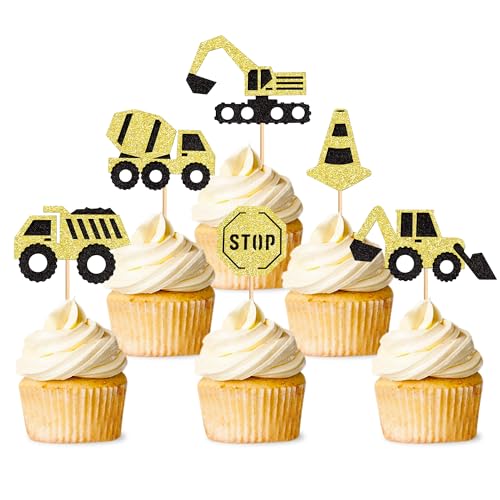 Blumomon Cupcake-Topper, Muldenkipper, Bagger, Traktor, Party-Kuchenaufsätze für Kindergeburtstag, Babyparty, Party-Dekoration, Zubehör, 24 Stück von Blumomon