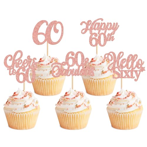 Blumomon Cupcake-Topper "Happy 60th Birthday", 30 Stück, Roségold, Happy 60, Cupcake-Topper, Cheers to 60, fabelhafte Kuchendekoration für 60. Geburtstag, Party-Dekoration, 60. Jahrestag Blumomon Cupcake-Topper "Happy 60th Birthday", 30 Stück, Roségold, Happy 60, Cupcake-Topper, Cheers to 60, fabelhafte Kuchendekoration für 60. Geburtstag, Party-Dekoration, 60. Jahrestag von Blumomon