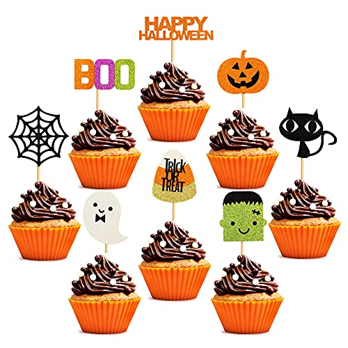 Blumomon Cupcake-Topper "Happy Halloween", Glitzer, Kürbis, Geist, Süßes oder Saures, Cupcake-Dekoration, Picks, Halloween-Thema, Geburtstag, Jahrestag, Babyparty, Partyzubehör, 32 Stück Blumomon Cupcake-Topper "Happy Halloween", Glitzer, Kürbis, Geist, Süßes oder Saures, Cupcake-Dekoration, Picks, Halloween-Thema, Geburtstag, Jahrestag, Babyparty, Partyzubehör, 32 Stück von Blumomon