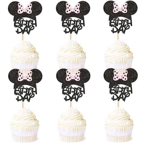 Blumomon Cupcake-Topper mit Glitzermaus, Mickey-Maus-Kuchendekorationen, Babyparty-Cupcake-Topper für Jungen, Geburtstagsparty-Dekorationen, Babyparty, Party-Dekoration, Zubehör, 24 Stück von Blumomon
