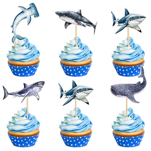 Blumomon Cupcake-Topper mit Hai-Motiv, Meerestier, Hai, Kuchendekorationen für Kinder, Jungen, Mädchen, Babyparty, Geburtstagsparty, Dekoration, 25 Stück Blumomon Cupcake-Topper mit Hai-Motiv, Meerestier, Hai, Kuchendekorationen für Kinder, Jungen, Mädchen, Babyparty, Geburtstagsparty, Dekoration, 25 Stück von Blumomon