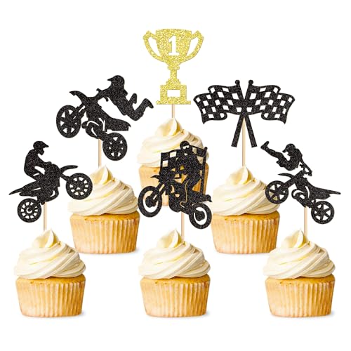 Blumomon Cupcake-Topper mit Motocross-Motorrad-Motiv, Motiv: Happy Birthday, Schwarz, 24 Stück Blumomon Cupcake-Topper mit Motocross-Motorrad-Motiv, Motiv: Happy Birthday, Schwarz, 24 Stück von Blumomon
