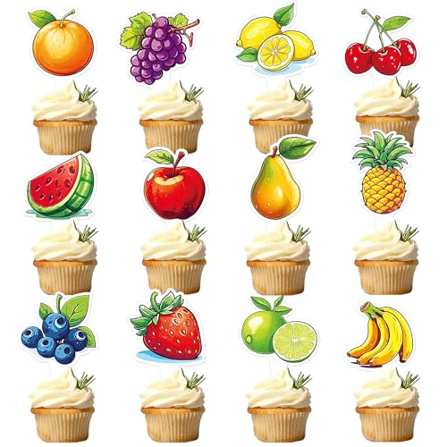 Blumomon Cupcake-Topper mit Obstmotiv, "Happy Birthday"-Schild, Ananas, Zitrone, Wassermelone, Traube, Erdbeere, Sommer-Thema, Cupcake-Dekorationen für Baby, Jungen, Mädchen, Babyparty, Blumomon Cupcake-Topper mit Obstmotiv, "Happy Birthday"-Schild, Ananas, Zitrone, Wassermelone, Traube, Erdbeere, Sommer-Thema, Cupcake-Dekorationen für Baby, Jungen, Mädchen, Babyparty, von Blumomon
