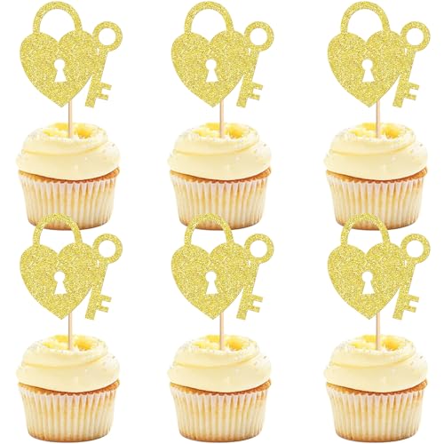 Blumomon Cupcake-Topper mit Schlüsselverschluss, Einweihungsparty-Dekorationen, neues Zuhause, Thema, Kuchenspieße, Willkommens-Partyzubehör für Brautparty, Geburtstag, Hochzeit, goldfarben, 24 Stück Blumomon Cupcake-Topper mit Schlüsselverschluss, Einweihungsparty-Dekorationen, neues Zuhause, Thema, Kuchenspieße, Willkommens-Partyzubehör für Brautparty, Geburtstag, Hochzeit, goldfarben, 24 Stück von Blumomon