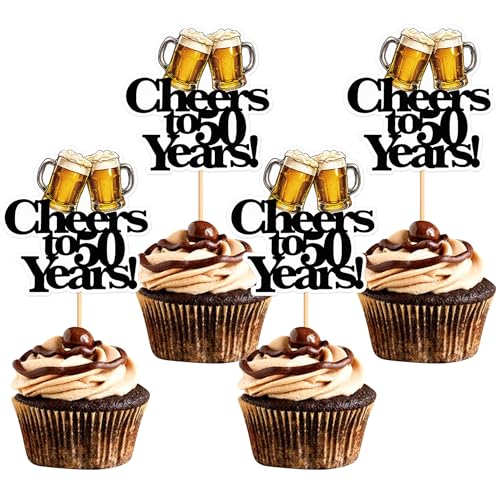 Blumomon Cupcake-Topper zum 50. Geburtstag, lustige Bierkrug-Themenparty-Dekorationen, 28 Stück von Blumomon