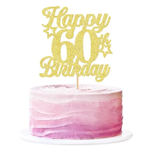 Blumomon Tortenaufsätze "Happy 60th Birthday", goldfarben, glitzernd, Hello 60 Cheers to 60 Years 60 & Fabulous Cake Pick 60. Geburtstag, Jahrestag, Party-Dekoration, 3 Stück Blumomon Tortenaufsätze "Happy 60th Birthday", goldfarben, glitzernd, Hello 60 Cheers to 60 Years 60 & Fabulous Cake Pick 60. Geburtstag, Jahrestag, Party-Dekoration, 3 Stück von Blumomon