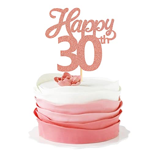 Blumomon Tortenaufsatz "Happy 30th 30th Birthday", Roségold, glitzernd, 30. Geburtstag, Dekoration für Prost bis 30. Geburtstag, Hochzeit, Jahrestag, Partyzubehör, 3 Stück von Blumomon