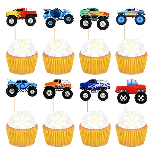 Cupcake-Topper, Monster-Truck, Cupcake-Dekoration, Picks, Monster-Truck-Thema, Babyparty, Jungen, Geburtstagsparty, Kuchenzubehör, 24 Stück von Blumomon
