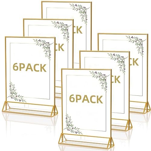 Bluweet Doppelseitiger Bilderrahmen 6 Stück, A6 Gold Tischkartenhalter, Aufsteller im Staffelei-Stil, Goldrahmen für Hochzeit Tischnummern, Speisekartenhalter, Fotorahmen Werbeaufsteller Tabellenmenü Bluweet Doppelseitiger Bilderrahmen 6 Stück, A6 Gold Tischkartenhalter, Aufsteller im Staffelei-Stil, Goldrahmen für Hochzeit Tischnummern, Speisekartenhalter, Fotorahmen Werbeaufsteller Tabellenmenü von Bluweet