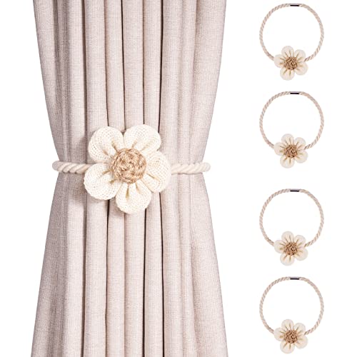 Magnetische Vorhang Raffhalter 4 Stück, Kameli Vorhanghalter Gardinen Clip für Vorhänge Boho Deko, Gardinenhalter Zugband, Gardinen Seil Beige für Haus Dekoration von Bluweet