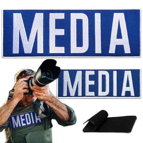 Bluyellow Medien-Patch-Set, bestickte Aufnäher für Rucksäcke, Pressweste, taktische Körperpanzer, Fotografen-Weste, Helm, Blau und Weiß, 8,9 x 24,9 cm, 4,6 x 12,4 cm, 2 Stück von Bluyellow