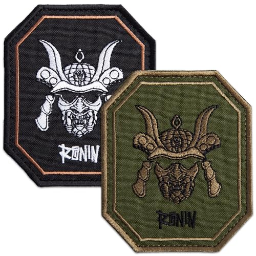 Bluyellow Ronin Patch, bestickte Ronin Samurai-Anime-Aufnäher für taktischen Rucksack, kugelsichere Weste, Hundegeschirr, Airsoft, Haken und Schlaufe, Grün und Schwarz, 8,4 x 7,6 cm, 2 Stück von Bluyellow