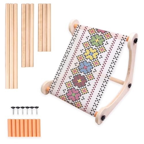 Stickständer für Handarbeit, Verstellbarer Sticktischständer, Stickrahmen Halterung aus Holz, Kreuzstichrahmen für Schoß oder Tischplatte, Nähzubehör für Häkelarbeiten, Quilten, Handwerk von BlyeMichdi