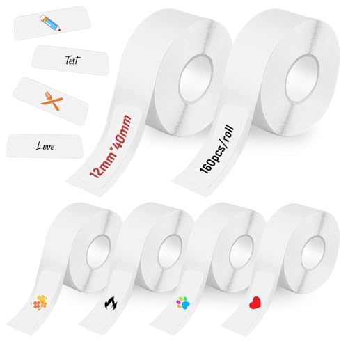 Bmliingchau 6 Rollen Klebeband für Etikettierer,Thermal Label Tape,12 x 40 mm, selbstklebend, Thermoetiketten, Klebeband für Etikettierer P15/P12/P11/D32/D30/L11/Q30, 160 Etiketten/Rolle– Weiß Bmliingchau 6 Rollen Klebeband für Etikettierer,Thermal Label Tape,12 x 40 mm, selbstklebend, Thermoetiketten, Klebeband für Etikettierer P15/P12/P11/D32/D30/L11/Q30, 160 Etiketten/Rolle– Weiß von Bmliingchau