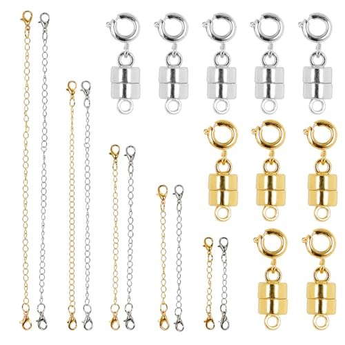 Halskettenverlängerung und Magnetverschluss, goldfarben, silberfarben, Kettenverlängerungen für Schmuck, verstellbares Armband- und Halsketten-Reparaturset, 20 Stück Halskettenverlängerung und Magnetverschluss, goldfarben, silberfarben, Kettenverlängerungen für Schmuck, verstellbares Armband- und Halsketten-Reparaturset, 20 Stück von Bnapott