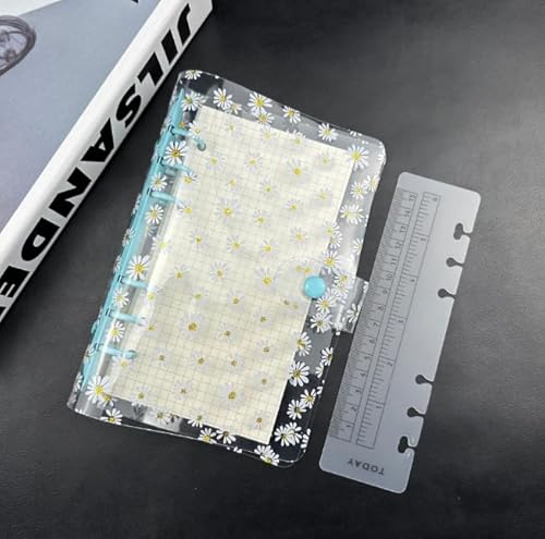 Bncxdc Ringbuch A5, Ordner A5, 2 Pack, Transparente, Wasserfeste PVC Weicher 6-Ring-Notizbucheinband für lose Blätter, Nachfüllbarer Runder Ring Ordner mit Druckknopfverschluss, 23,5 x 17 cm(daisy) von Bncxdc