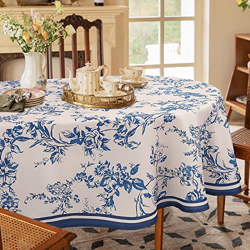 Bnejvif Ovale Tischdecke, blaue Blumenmuster, moderne ovale Tischdecke, blaue Blumen-Tischdecke, für drinnen und draußen, wasserdicht, knitterfrei, blaue Tischdecke für ovale Tische, 152x213.4 cm von Bnejvif