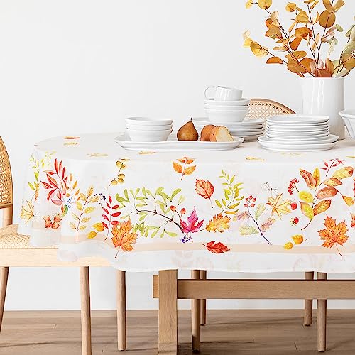 Bnejvif Thanksgiving-Tischdecke, oval, Herbstblätter, Kürbis, ovale Tischdecke, schmutzabweisend, knitterfrei, waschbar, Thanksgiving-Dekorationen für ovale Tischdecke, 137 x 183 cm von Bnejvif