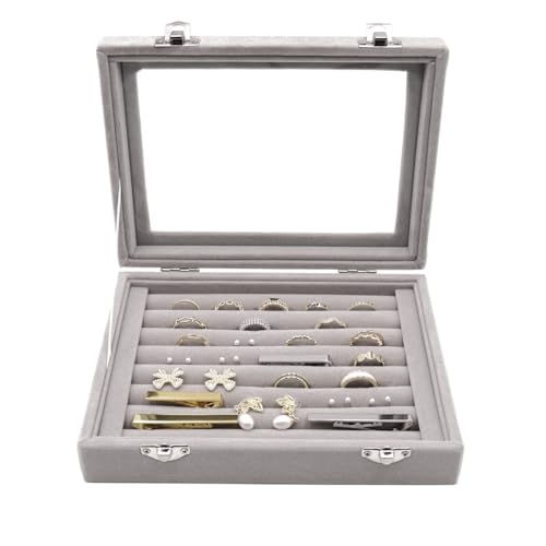 Samt Schmuckkasten Schmuck Organizer, Ring Aufbewahrungsbox Jewelry Organizer Schmuckschatulle mit 7 Fächern und Deckel für Ringe,Ohrringe,Halskette und Manschettenknöpfe von Bo Yi Ke Ji