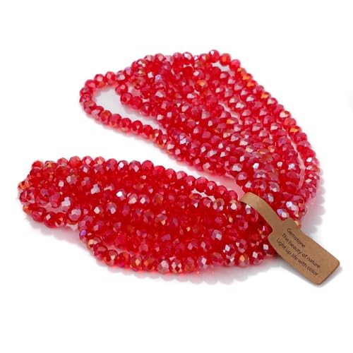 BoBoBn 4 x 6 mm, 5 x 8 mm, facettierte Rondell-Perlen, lose Kristallglasperlen, transparente österreichische Glasperlen zur Schmuckherstellung, Handarbeiten(Red) von BoBoBn