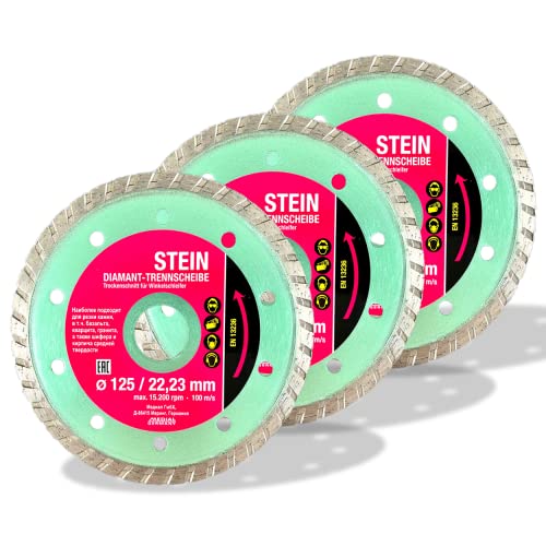 3er-SET | Diamanttrennscheibe G-STONE Turbo Diamantscheibe universal Trockenschnitt Beton, Granit, Stein & Klinker | Ø 125 mm von BoDi-TOOLS