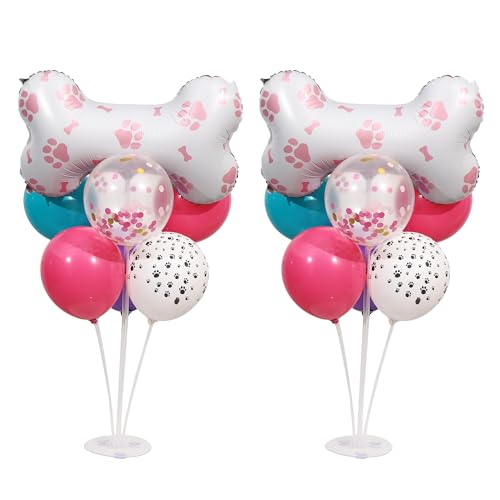 BoKin Ballonständer-Set mit Knochen- und Pfotenabdruck-Luftballons für Babyparty, Mädchen, Hund, Geburtstagsparty, Dekoration, Zubehör, 2 Sets (Rosa) von BoKin