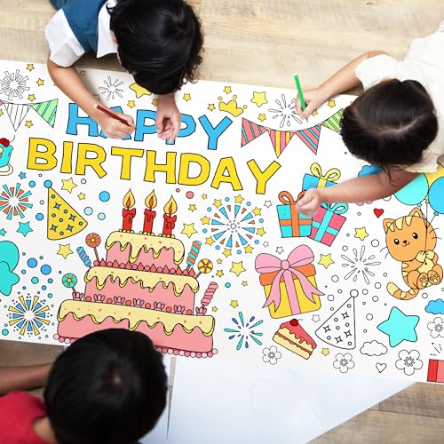 Riesiges Happy Birthday-Malposter, aufgerollt statt gefaltet, 203 x 61 cm, Maltischdecke für Kinder, Aktivität, zum Dekorieren von Geburtstagspartys Riesiges Happy Birthday-Malposter, aufgerollt statt gefaltet, 203 x 61 cm, Maltischdecke für Kinder, Aktivität, zum Dekorieren von Geburtstagspartys von BoKin
