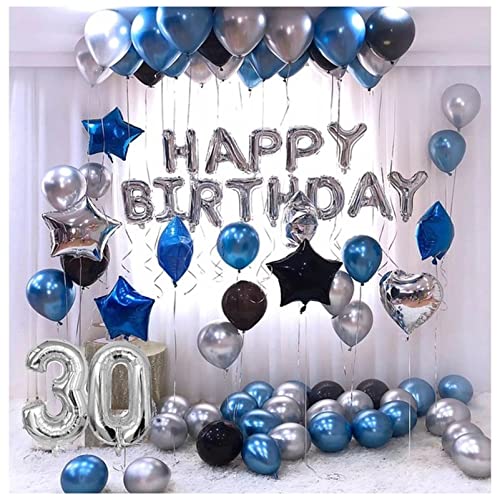 Ballons rosa 76 blaue silberne Metall Latexballons Geburtstagsfeierdekorationen Happy birthday ballon (Color : Birthday set, Size : Number 15) von BoNene