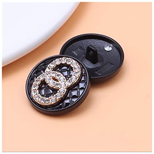 Knöpfe 10pcs / Lot Mode Cc Dekorative Knöpfe for Kleidung Goldene Strassmetalltasten zum Nähen Schwarze Vintage-Jacke Tasten Knöpfe Schwarz (Color : Gold OO, Size : 23mm-10pcs) von BoNene