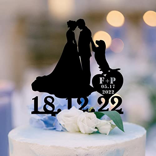 Braut- und Bräutigam-Silhouette-Kuchenaufsatz für Hochzeit mit Rottweiler und Chihuahua-Jahrestag, Kuchendekoration für Braut und Bräutigam, für Hochzeit, schwarzer Acryl-Kuchenaufsatz von BoTingKaiDZ