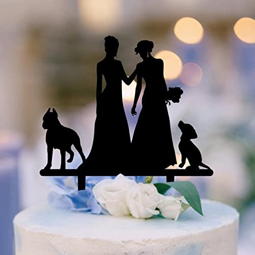Gleiche Sex lesbische Silhouette Hochzeitstortenaufsatz mit MopsHund und afghanischem Hund, lesbische Braut und Braut Kuchenaufsätze Mrs & Mrs Kuchenaufsatz für Hochzeit LGBT Verlobung Custom Cake von BoTingKaiDZ