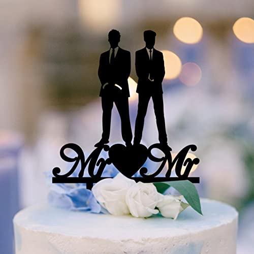 Same Sex Mr & Mr LGBT Cake Toppers Gay Marriage Groom Silhouette LGBT Cake Topper Mr and Mr Custom LGBTQ Cake Topper Gay His and His Wedding Party Topper Black Acryl Cake Topper von BoTingKaiDZ