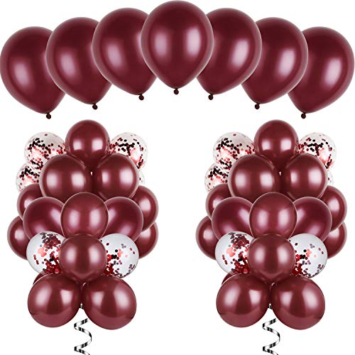 120 Stücke Burgund Luftballons Kit Latex Burgund Luftballons Konfetti Luftballons für Hochzeit Braut Dusche Geburtstag Party Jahrestag Dekoration von Boao