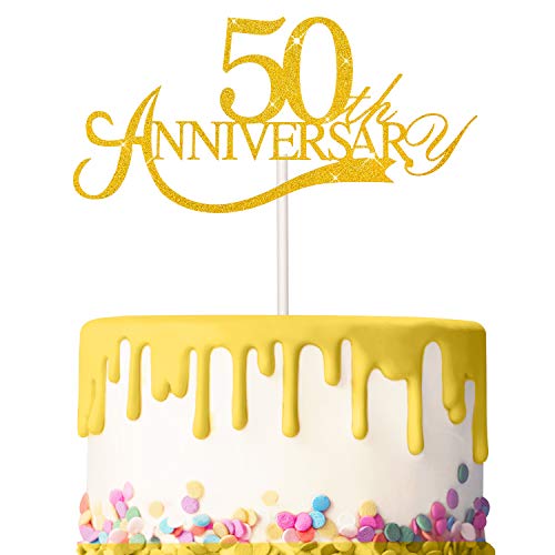 3 Stück 50. Jahrestag Kuchen Topper Glitzer 50. Jahrestag Kuchen Geburtstag Topper Picks Kuchen Dekoration für Geburtstag Hochzeit Jahrestag Feier Bedarf (Gold) von Boao