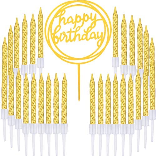Boao 50 Stücke Gold Spiral Kuchen Kerzen und Alles Gute zum Geburtstag Kuchen Topper für Torten Dekoration Liferungen, 51 Stücke Total von Boao