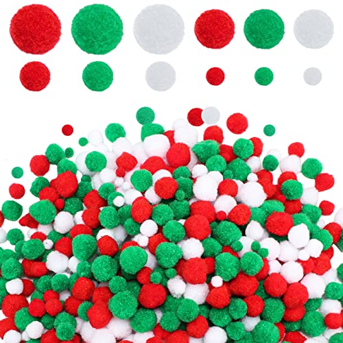 600 Stück Weihnachten Pom Kugeln Flauschige Mini Basteln Pompons für DIY Party Dekorationen (Rot, Grün, Schwarz, 0,39, 0,59, 0,79, 0,98 Zoll) von Boao