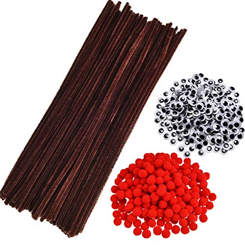 750 Stück Pfeifen Reinigung Set für Weihnachten, inklusiv 150 Stück Brauner Pfeifenreiniger, Chenille Stielen, 200 Stück Roter Pompons und 400 Stück Wackel Augen zum Basteln für Weihnachten 750 Stück Pfeifen Reinigung Set für Weihnachten, inklusiv 150 Stück Brauner Pfeifenreiniger, Chenille Stielen, 200 Stück Roter Pompons und 400 Stück Wackel Augen zum Basteln für Weihnachten von Boao