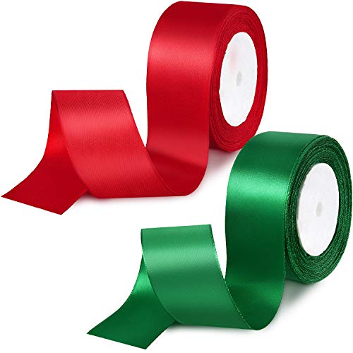 Boao 2 Rollen 50 Yards Weihnachten Satinband Doppel Gesicht Polyester Satinband Breites Festes Satinband für Weihnachten Hochzeit Geschenkverpackung Basteln Gefälligkeiten (Rot, Grün, 1,5 Zoll) von Boao