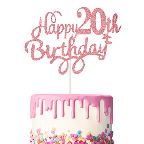 Boao 3 Stück 20. Geburtstag Kuchen Topper Happy 20th Birthday Kuchen Cupcake Topper Picks Glitzer Kuchen Dekoration für Geburtstag Party Kuchen Lieferung, Rose Gold von Boao