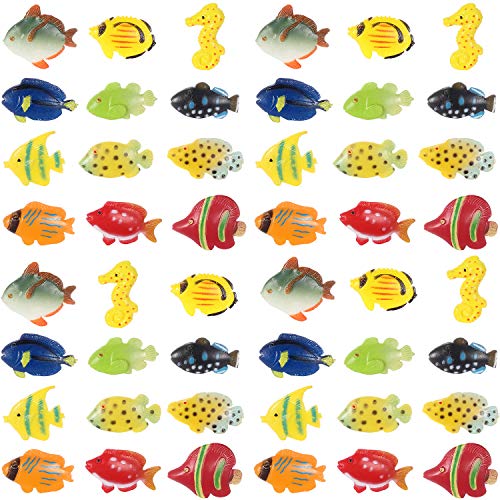 Boao 48 Stücke Tropische Fische Figur Spiel Satz, Party Gefallen, Verschiedene Plastik Fische Spielzeug, Meer Tiere Spielzeug für Kinder, 1,5 Zoll lang von Boao