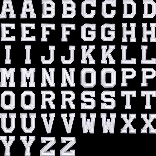 Boao 52 Stück Alphabet Applikationen Patches, Buchstaben Annähen Applikationen oder Aufbügeln Patches mit Gesticktem Patch A-Z Buchstaben Abzeichen Dekorativ Reparatur Patches (Weiß) von Boao