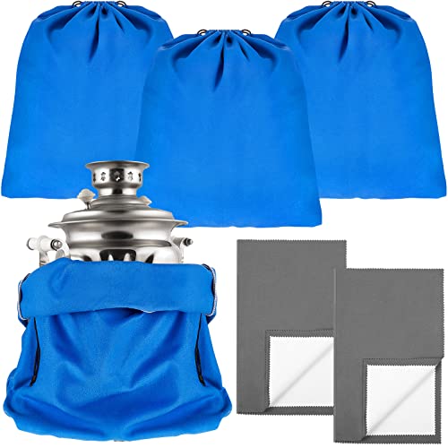 Silberne Aufbewahrungsbeutel mit Anlaufschutz, 45,7 x 45,7 cm, blau, mit 2 silberfarbenen Poliertüchern, Stoff, Besteckschutz für Schmuck, Besteck, Tablett, 4 Stück Silberne Aufbewahrungsbeutel mit Anlaufschutz, 45,7 x 45,7 cm, blau, mit 2 silberfarbenen Poliertüchern, Stoff, Besteckschutz für Schmuck, Besteck, Tablett, 4 Stück von Boao