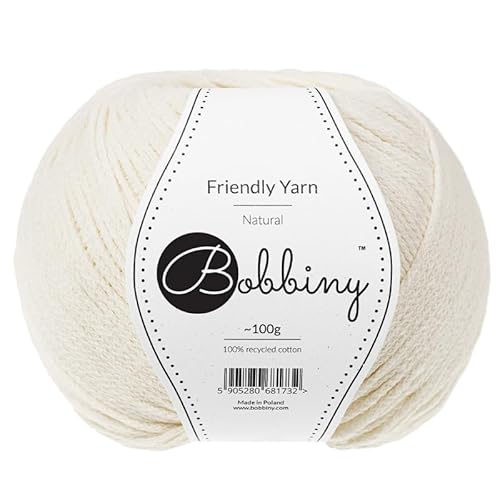 Bobbiny Friendly Garn, 100 % recycelte Baumwolle, zum Stricken, Amigurumi-Makramee-Häkeln, 200 m (natürlich) von Bobbiny