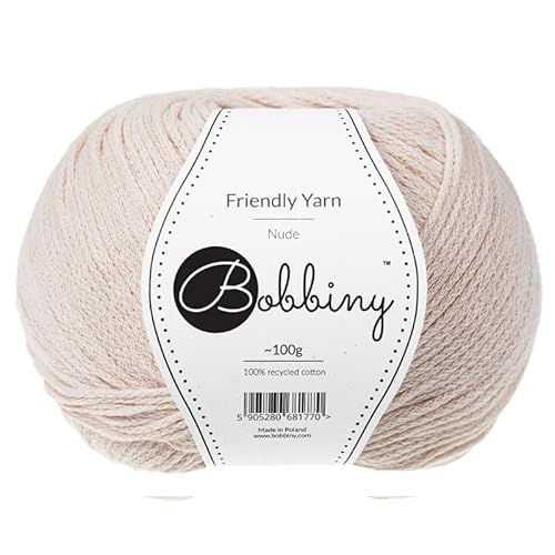 Bobbiny Friendly Garn, 100 % recycelte Baumwolle, zum Stricken, Amigurumi-Makramee-Häkeln, 200 m, Nude von Bobbiny